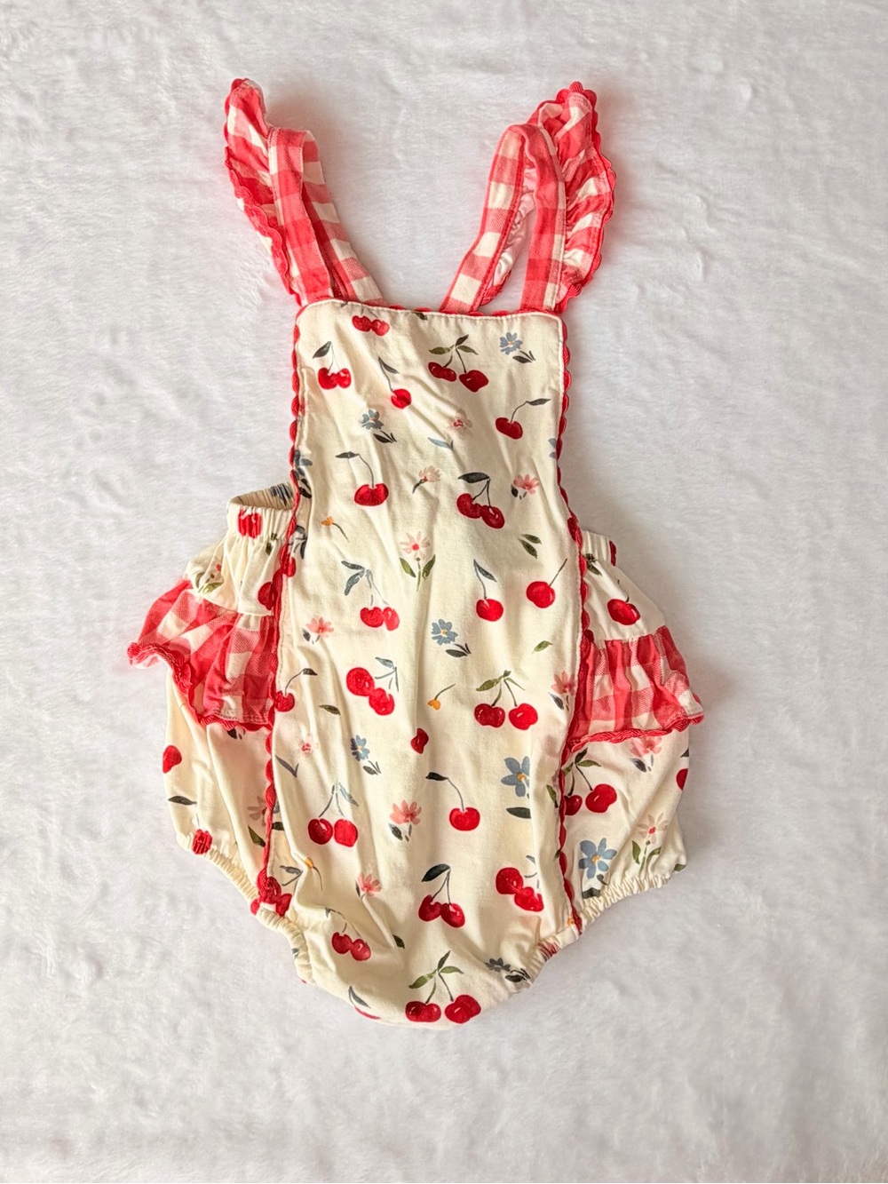 Angel Dear - Cherry-Print Ruffle One-Piece Romper - 6-12 months